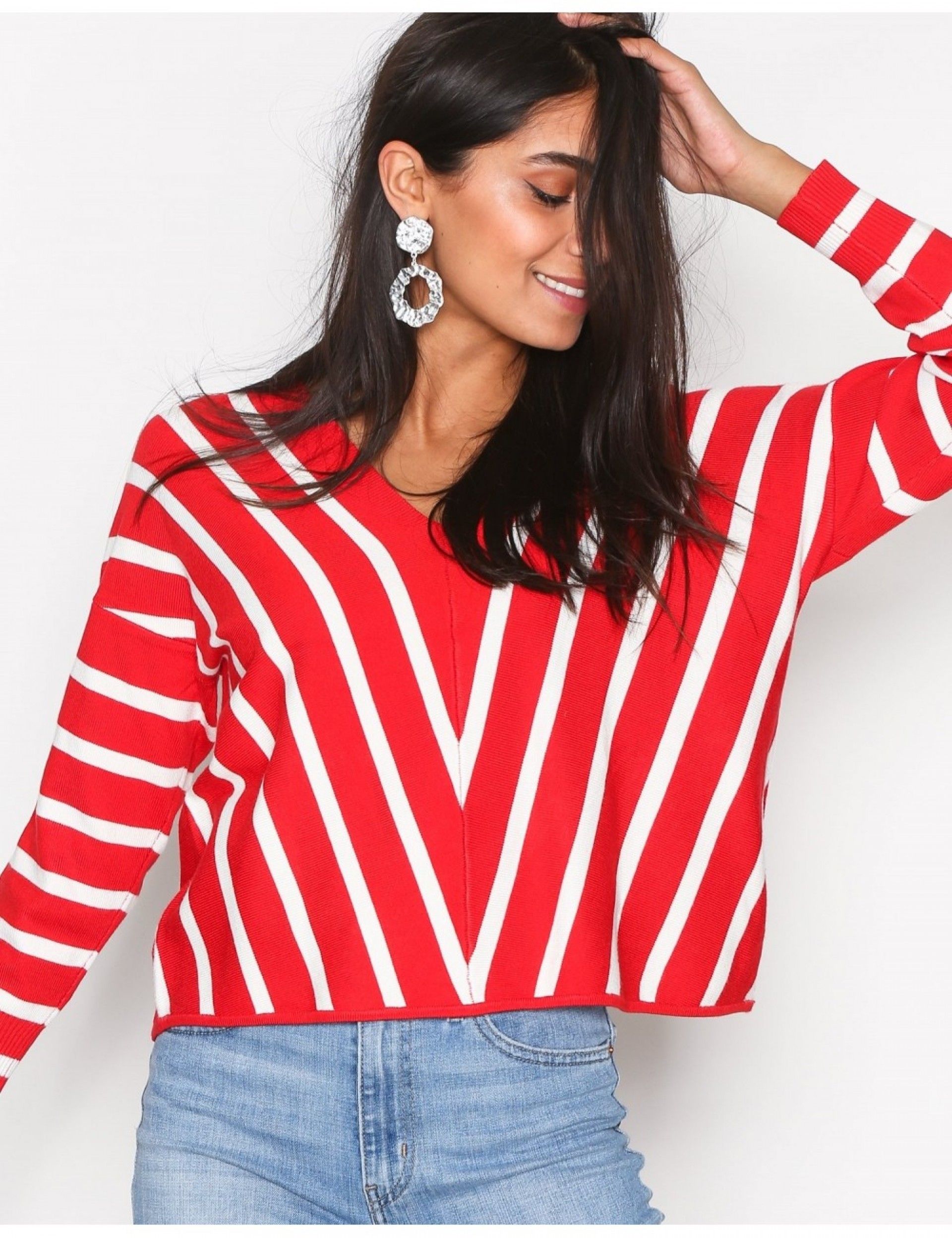 Pullover Mulher AYA 7/8 V Riscas ONLY