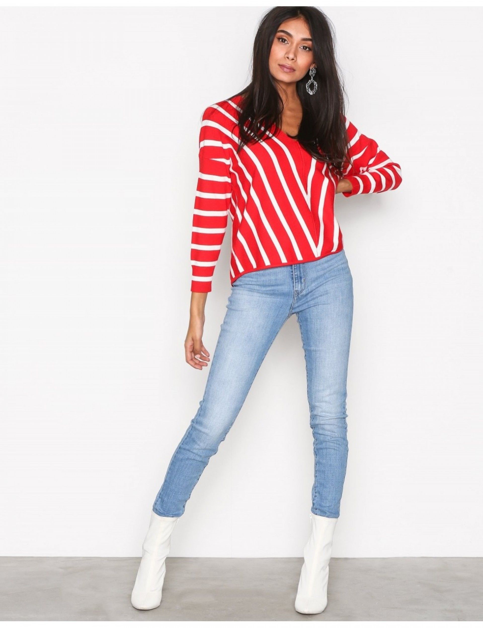 Pullover Mulher AYA 7/8 V Riscas ONLY