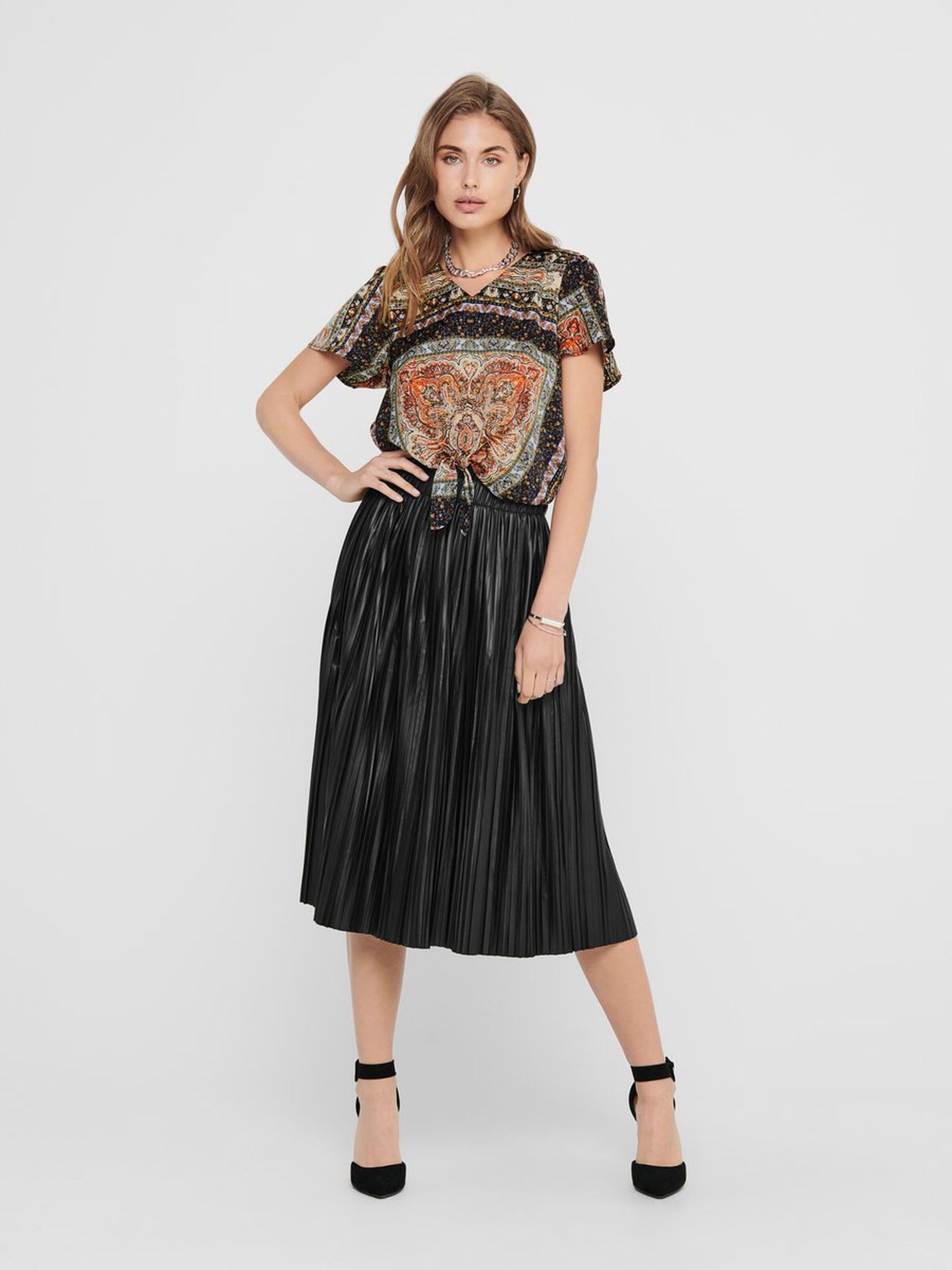Saia Mulher MIE FAUX LEATHER PLISSE ONLY