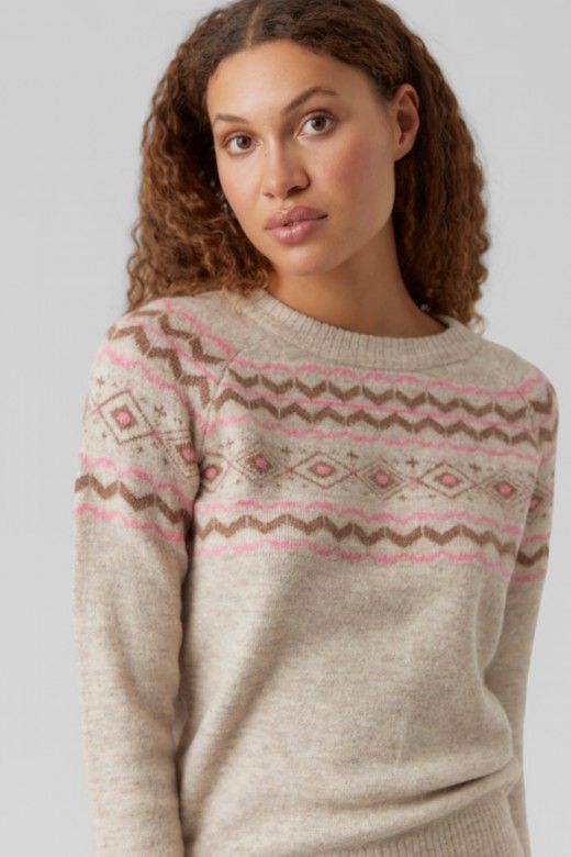 Camisola Mulher FIFI FAIRISLE O NECK VERO MODA Camisola Mulher FIFI FAIRISLE O NECK VERO MODA