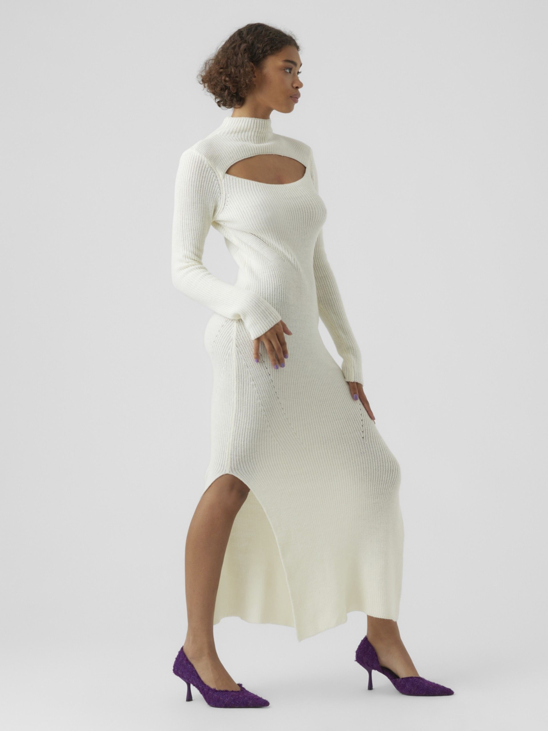 Vestido Malha Maxi gola Lupeto Kae Vero Moda