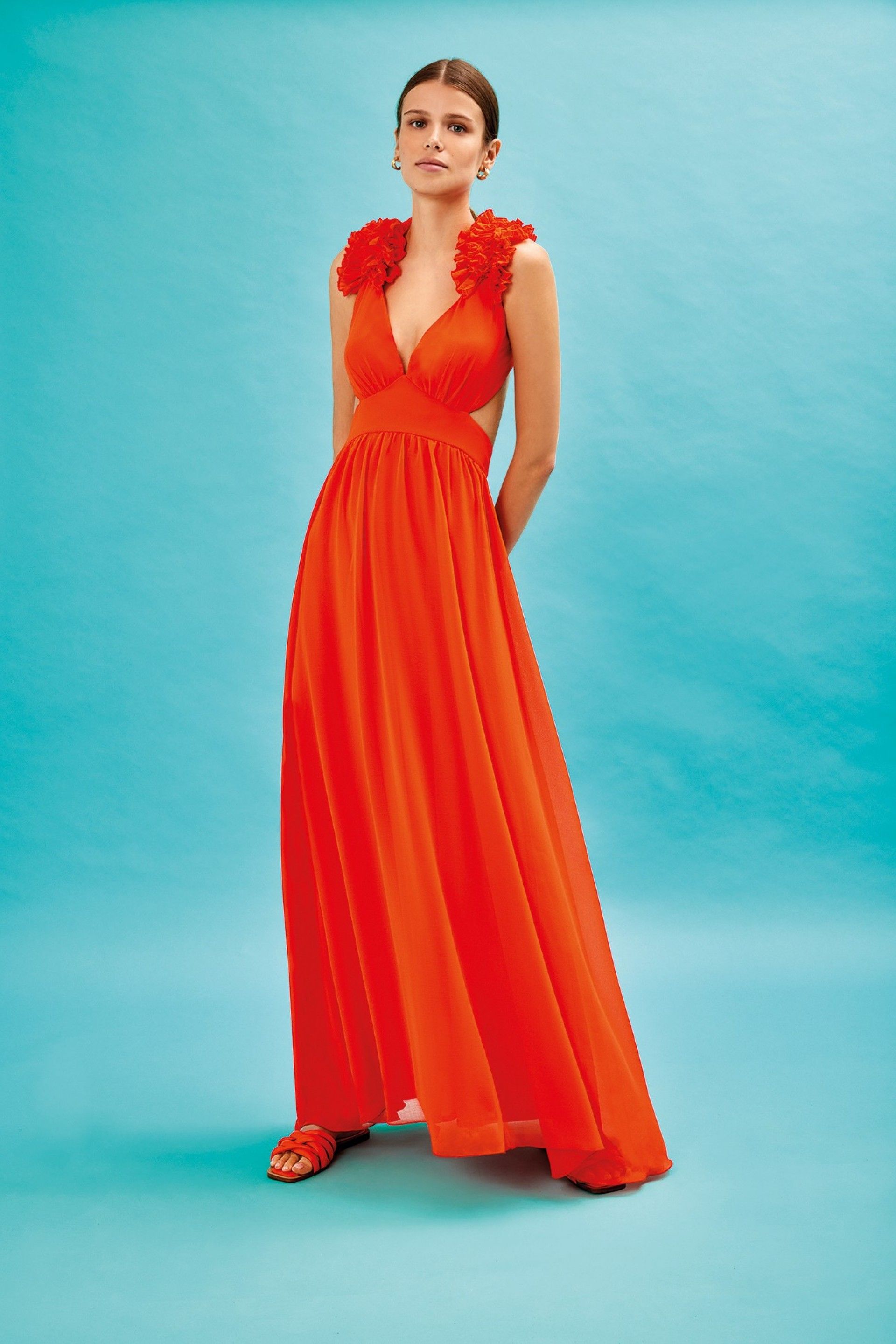 Vestido Longo Com Folhos Arggido