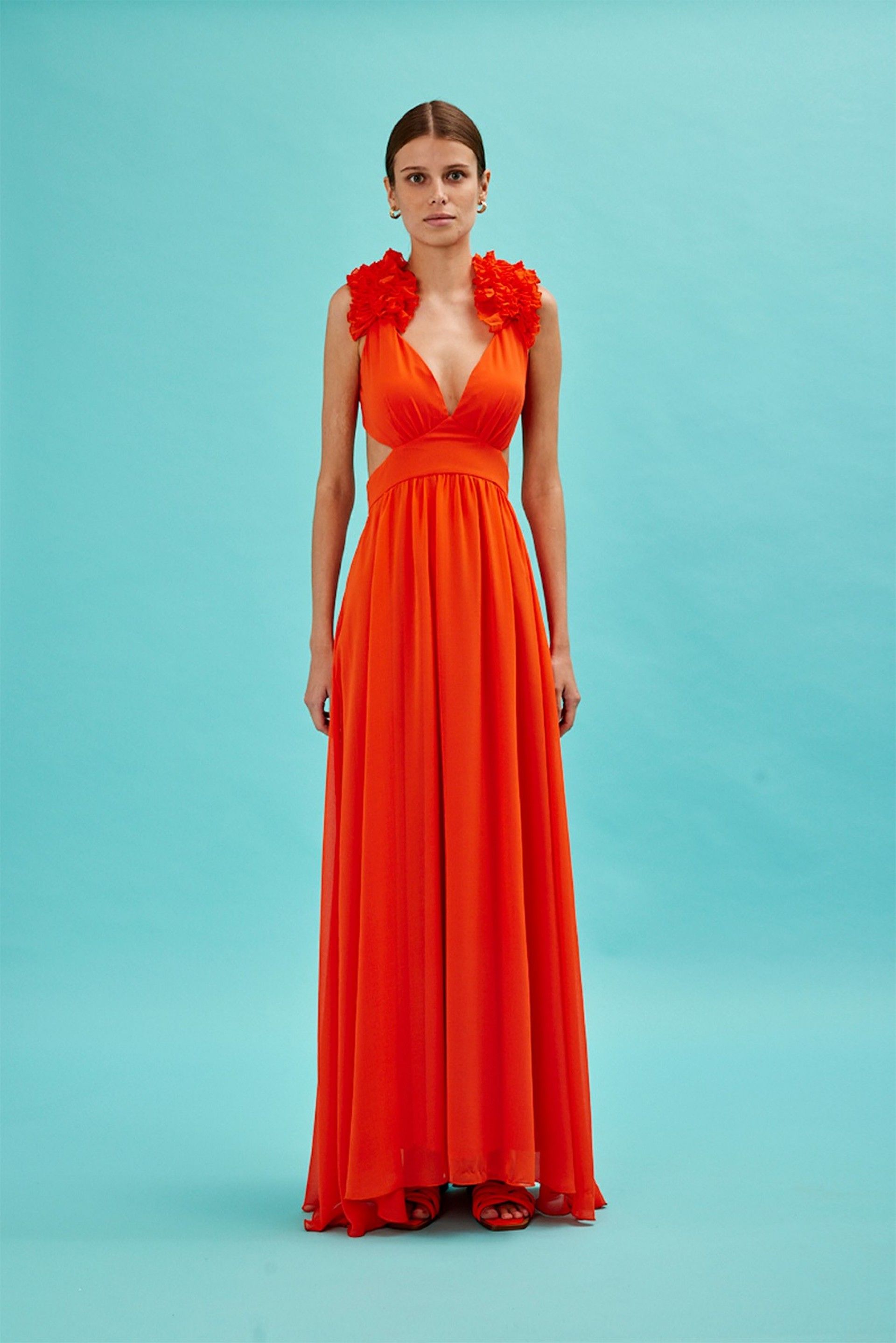 Vestido Longo Com Folhos Arggido