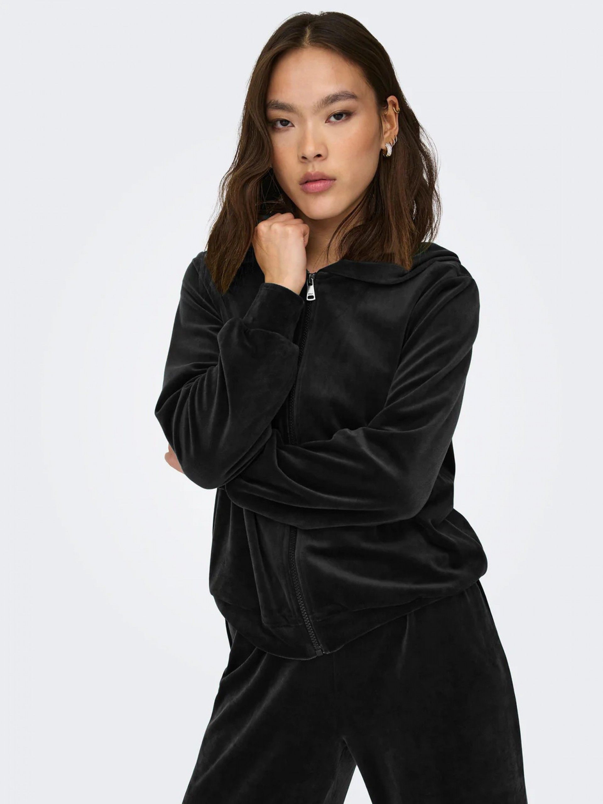 Sweat Mulher REBEL Veludo Zip Hood ONLY