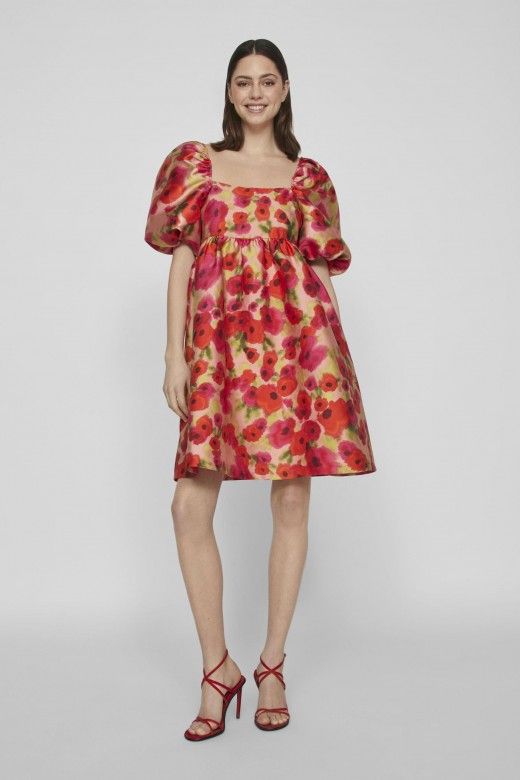 Vestido Fenja Puff Prit Curto Vila Vestido Fenja Puff Prit Curto Vila