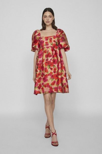 Vestido Fenja Puff Prit Curto Vila