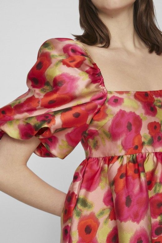 Vestido Fenja Puff Prit Curto Vila Vestido Fenja Puff Prit Curto Vila