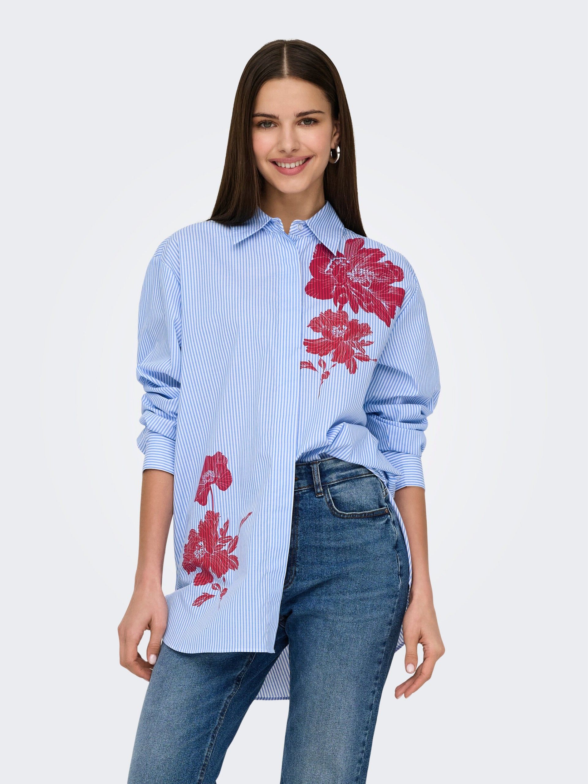 Blusa ONLY Longa LAURA Riscas detalhe Flor