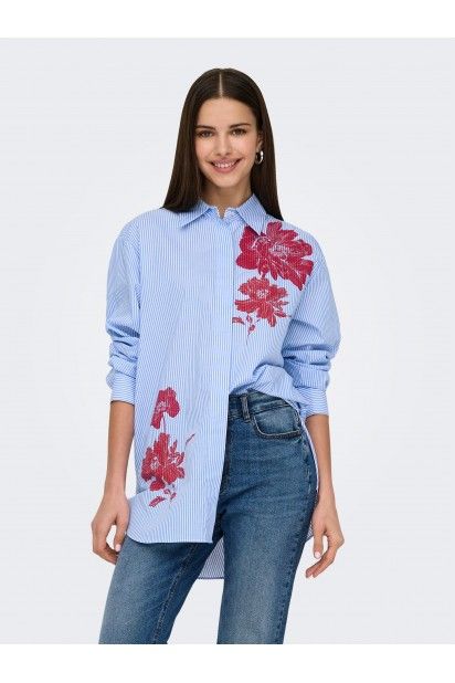 Blusa ONLY Longa LAURA Riscas detalhe Flor