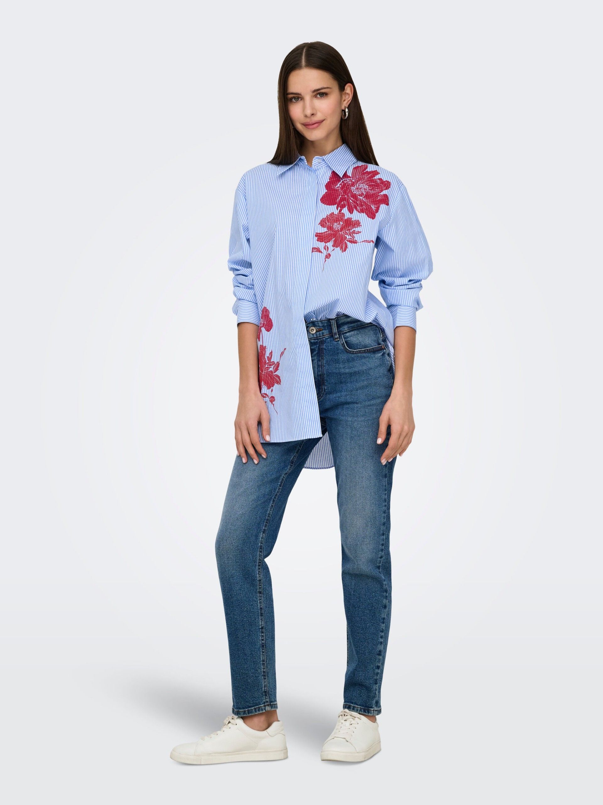 Blusa ONLY Longa LAURA Riscas detalhe Flor