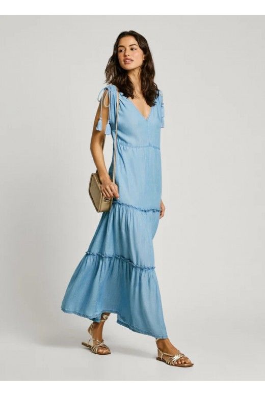 Vestido Pepe Jeans Effie Comprido em Tencel Vestido Pepe Jeans Effie Comprido em Tencel