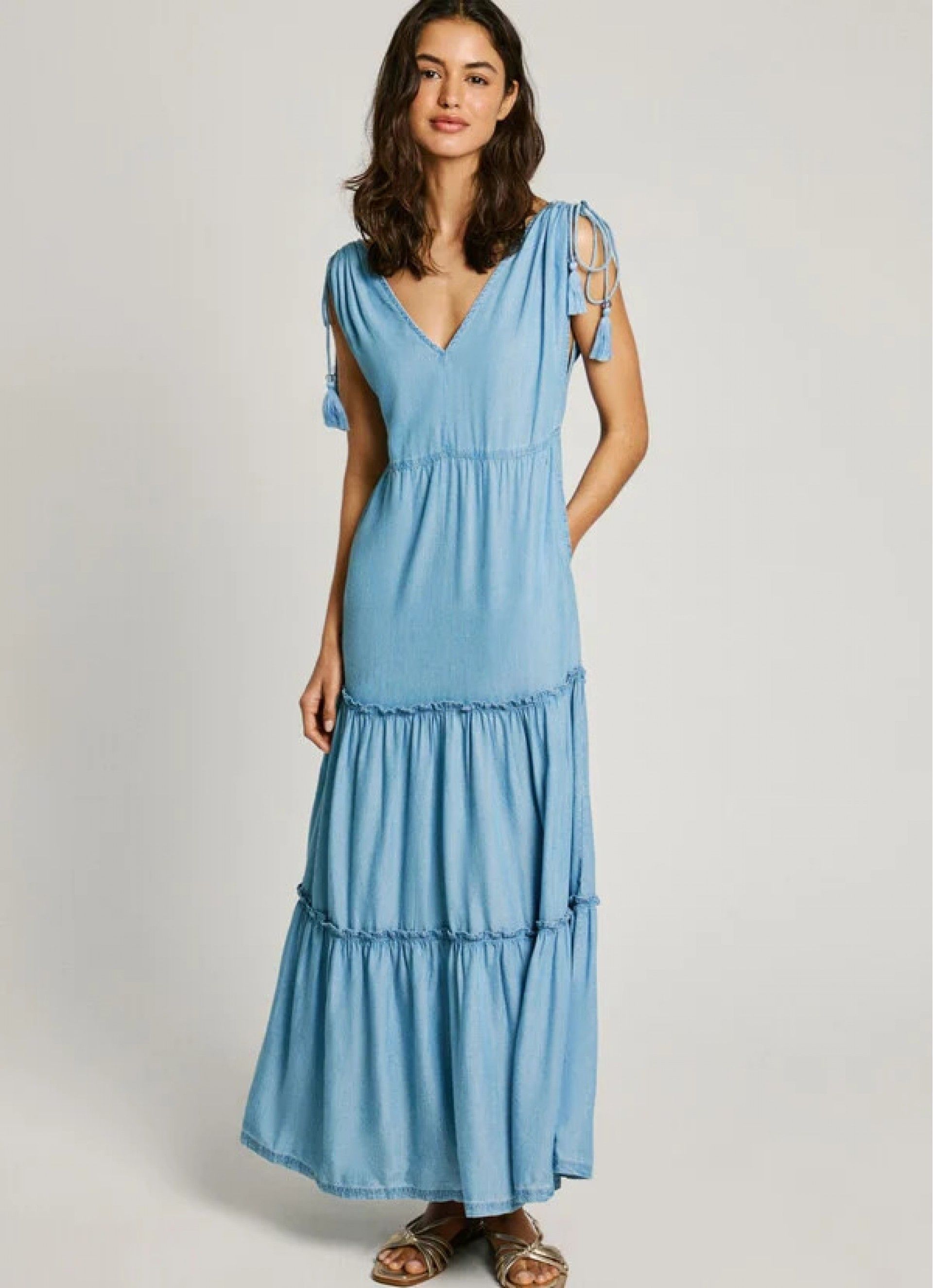 Vestido Pepe Jeans Effie Comprido em Tencel