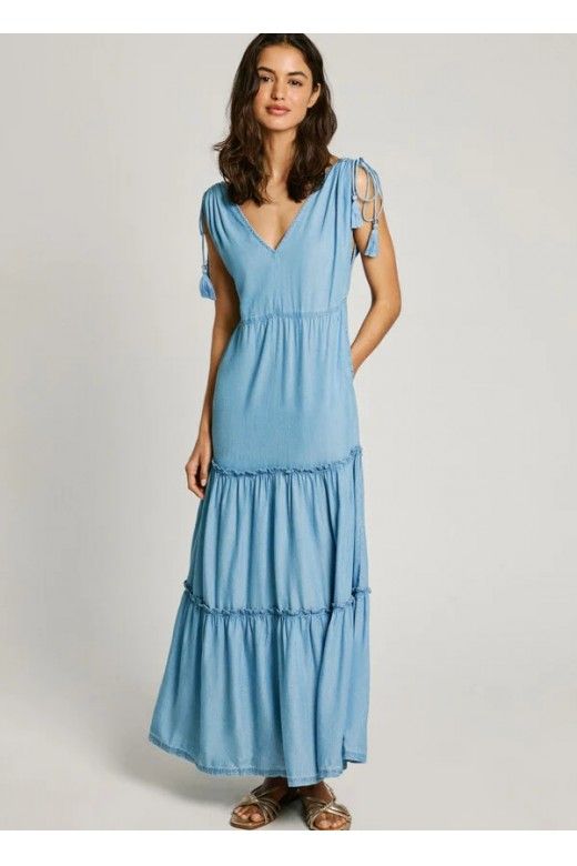 Vestido Pepe Jeans Effie Comprido em Tencel Vestido Pepe Jeans Effie Comprido em Tencel