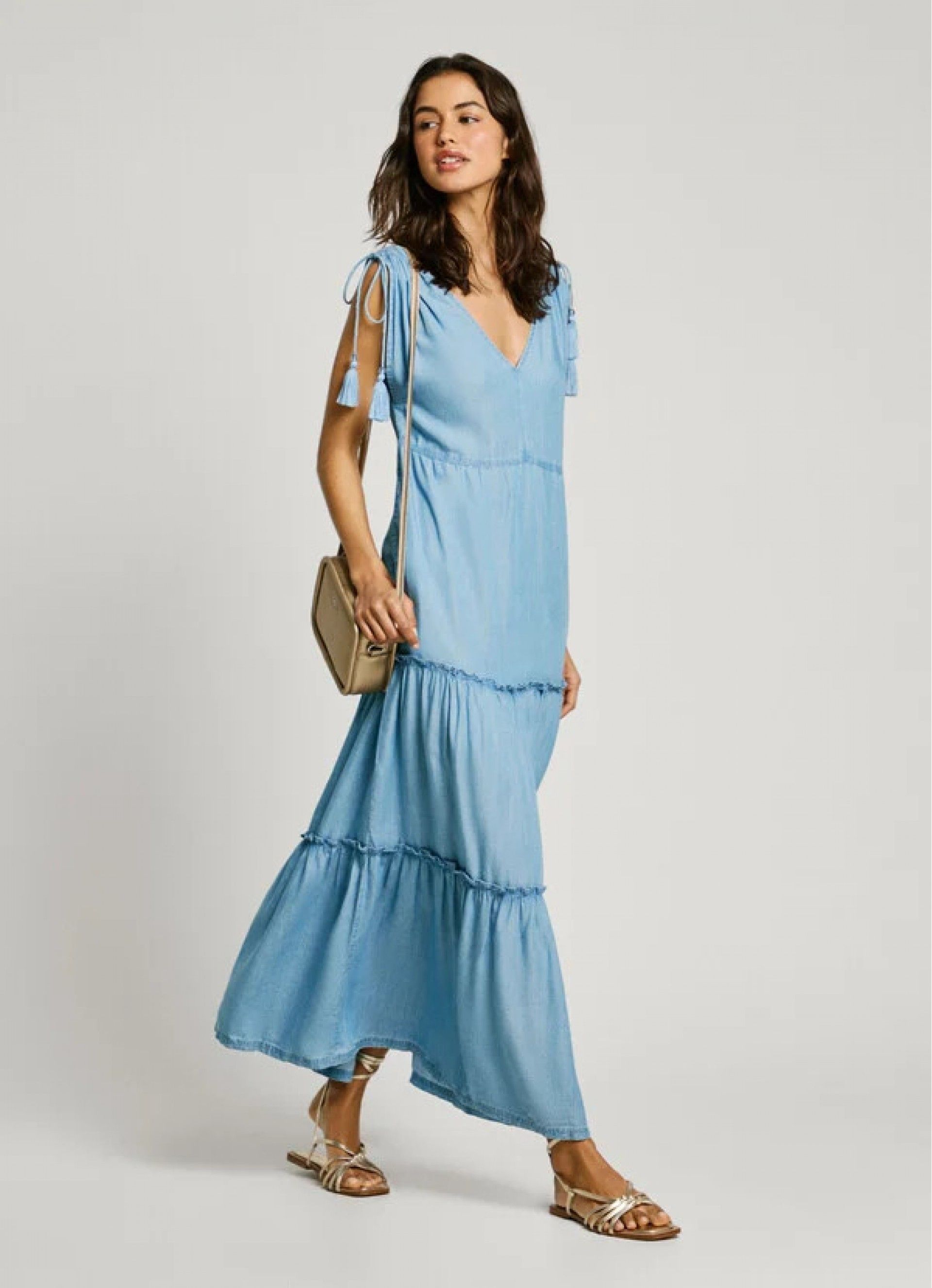 Vestido Pepe Jeans Effie Comprido em Tencel