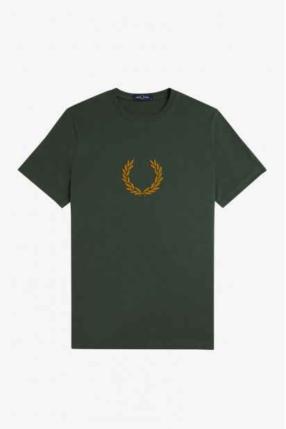 T-Shirt FRED PERRY Homem Logo Textured Laurel
