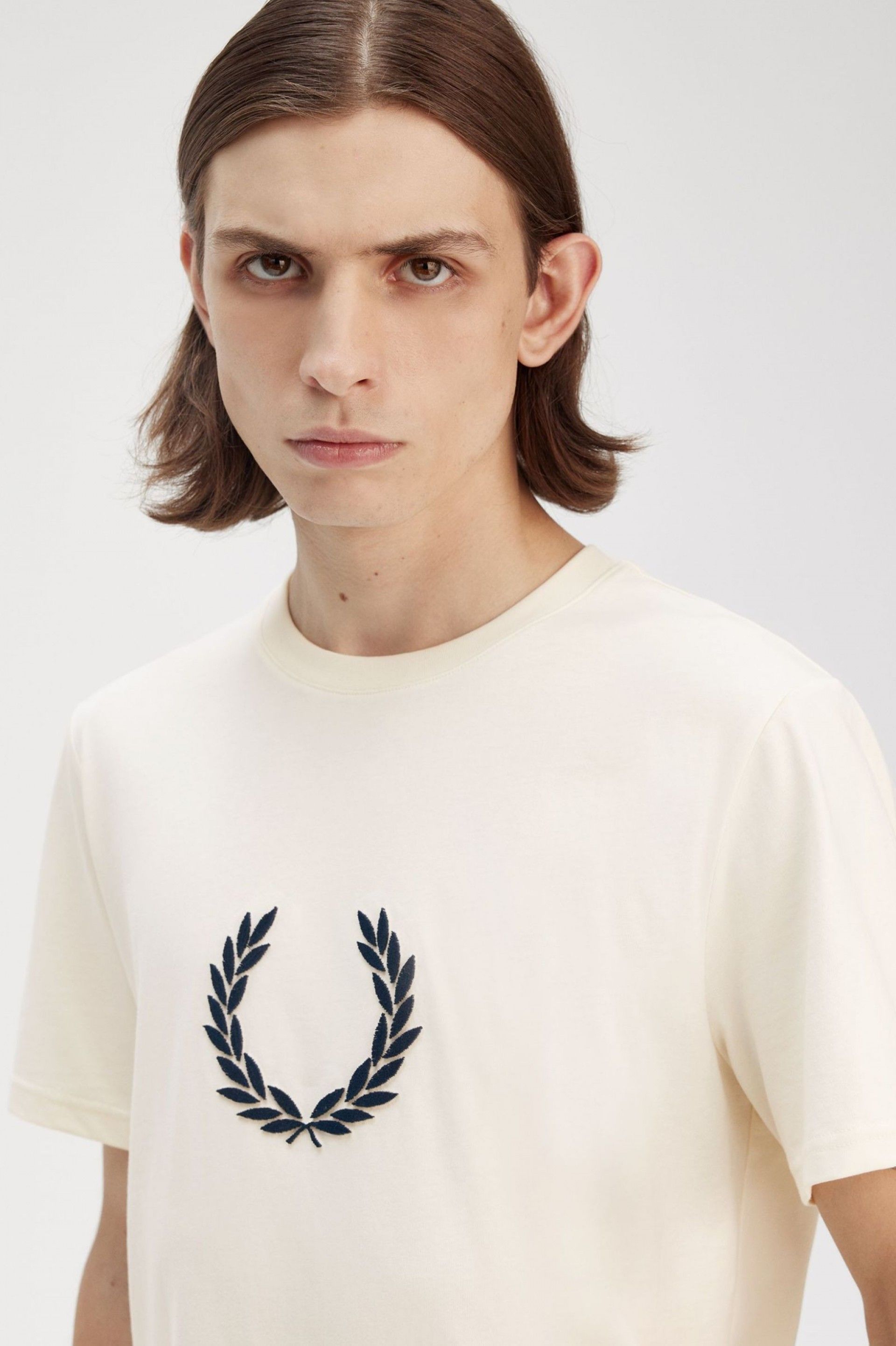 T-Shirt FRED PERRY Homem Logo Textured Laurel
