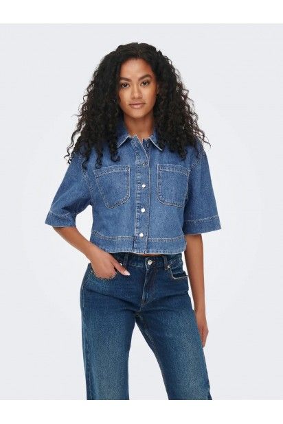 Camisa Jeans curta CLEO Blusa 15248584 ONLY