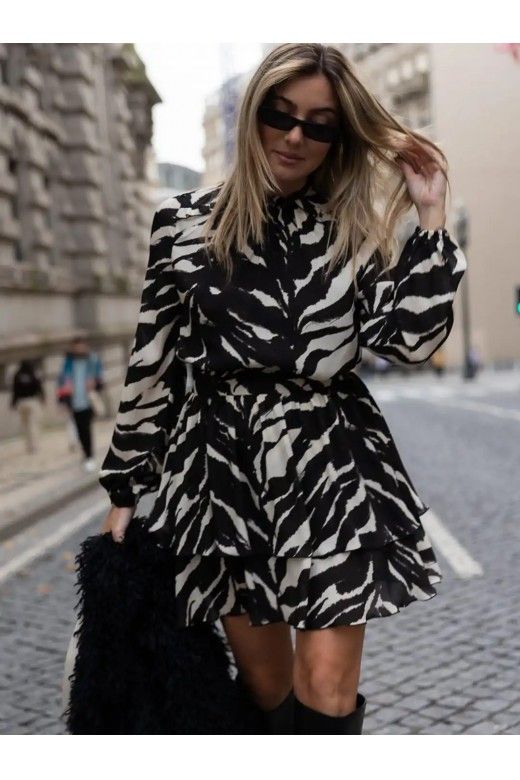Vestido SCRIPTA 255054 Print Preto/Bege Vestido SCRIPTA 255054 Print Preto/Bege