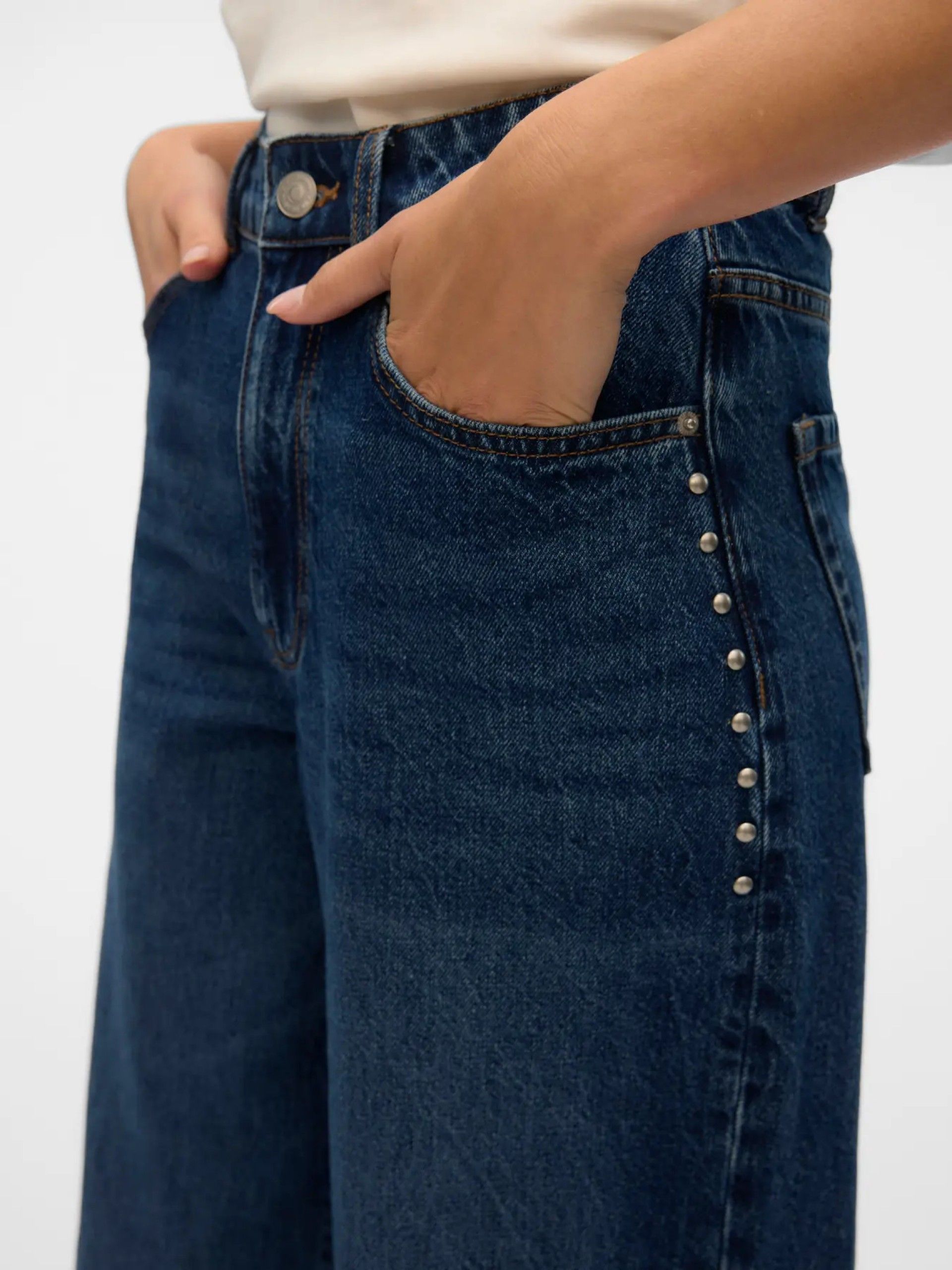 Calça Jeans Mulher RAE HR WIDE STUDS VERO MODA