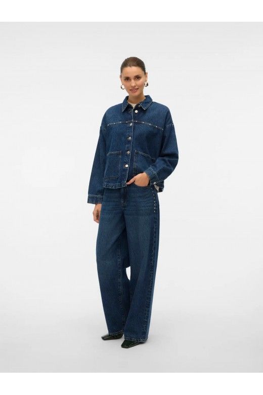 Calça Jeans Mulher RAE HR WIDE STUDS VERO MODA Calça Jeans Mulher RAE HR WIDE STUDS VERO MODA