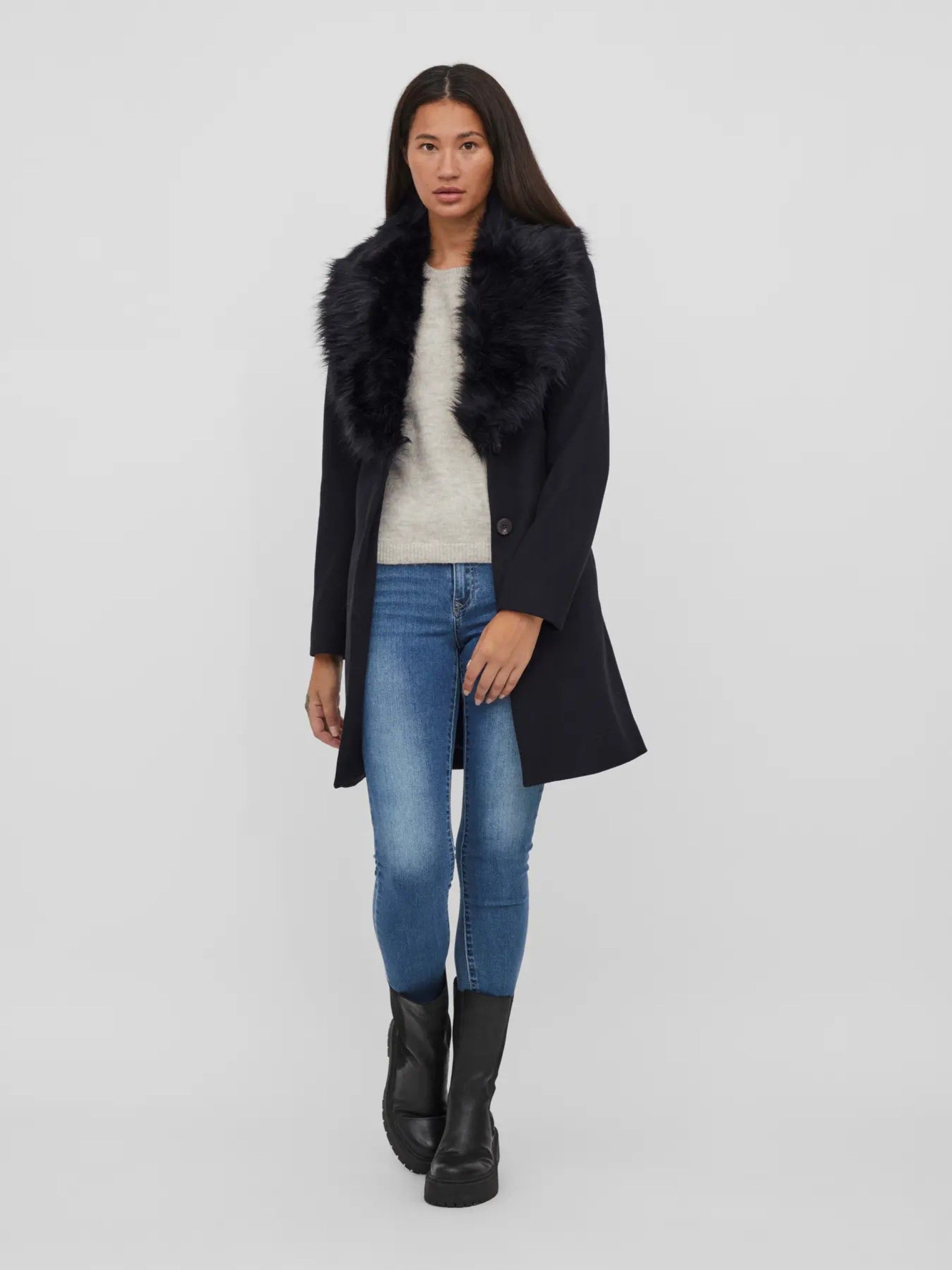 Casaco Mulher VILA METIL Gola Pelo cm cinto