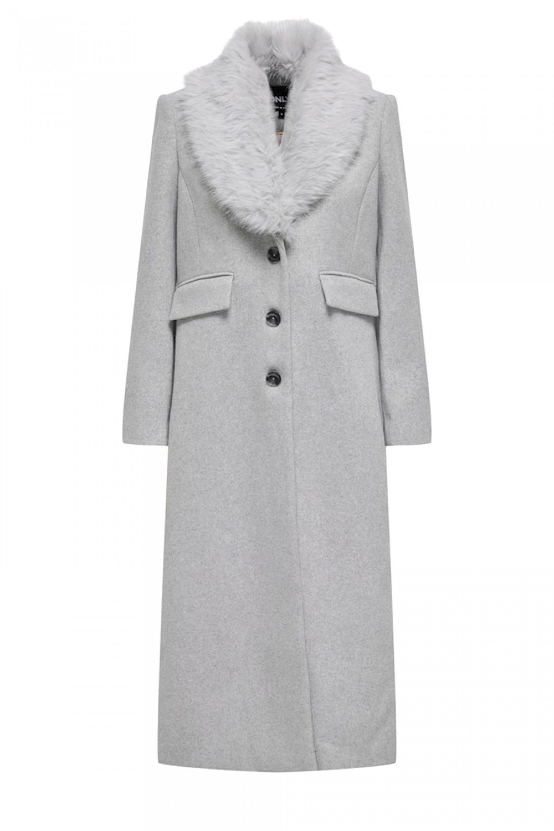 Casaco Mulher Comprido ANNIE Gola Pelo ONLY