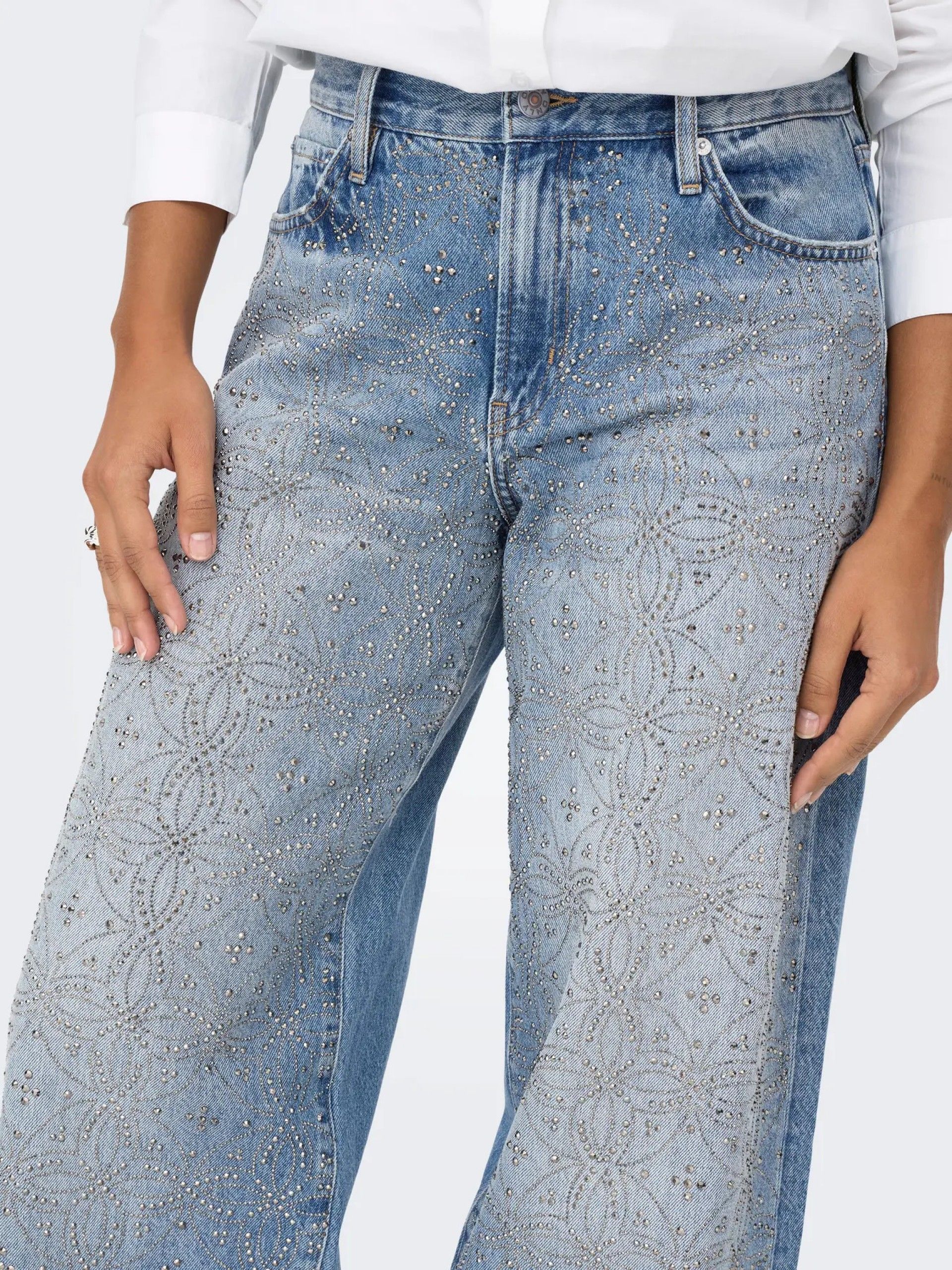 Calça Jeans Mulher GIANNA Rhinestone MW STR ONLY