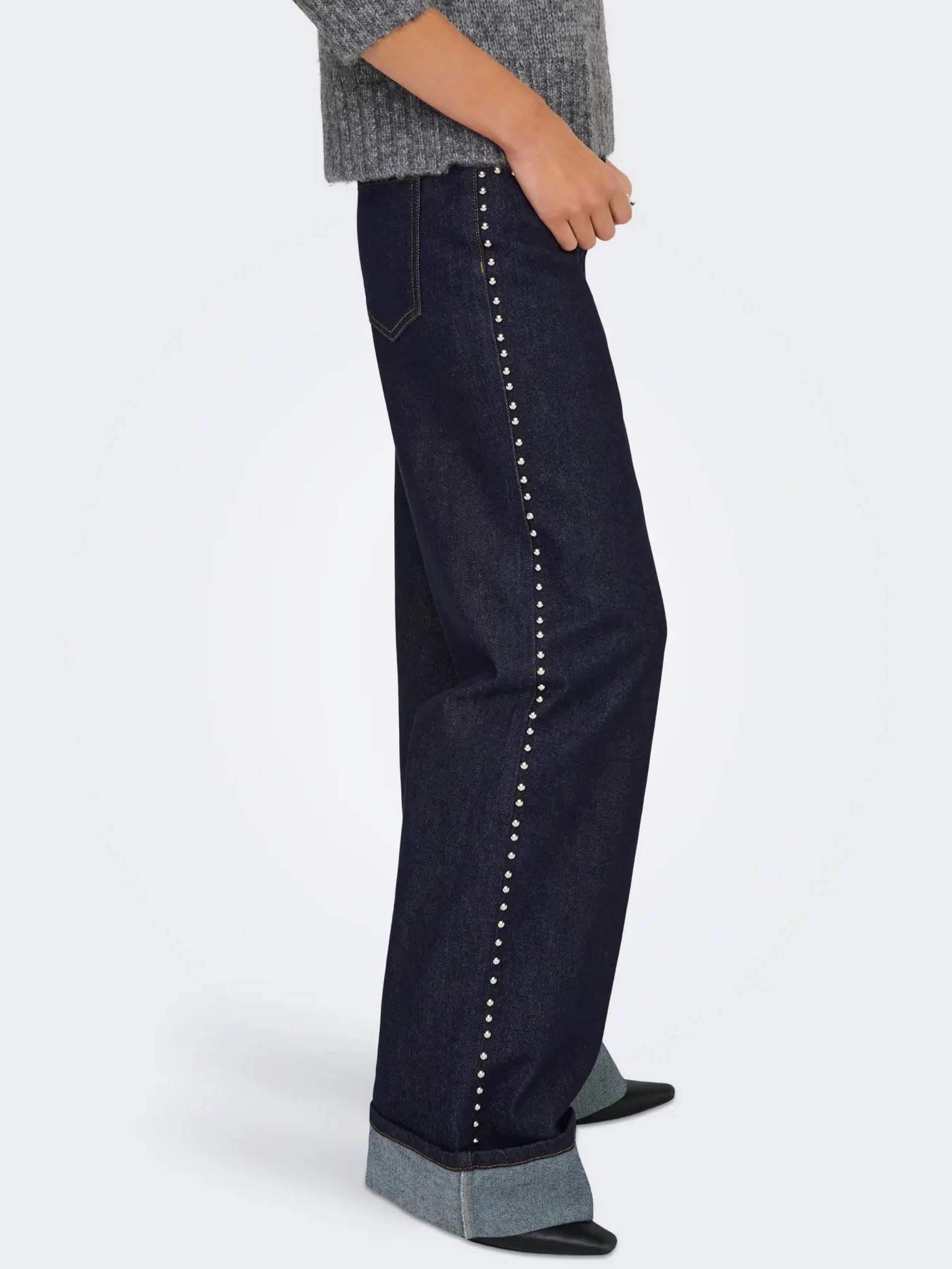 Calça Jeans Mulher HOPE HW Wide Stud Fold Up ONLY