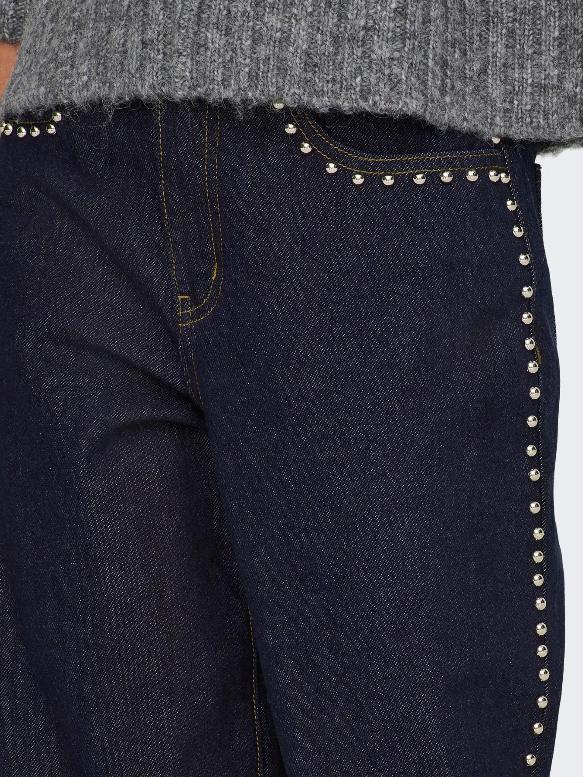 Calça Jeans Mulher HOPE HW Wide Stud Fold Up ONLY