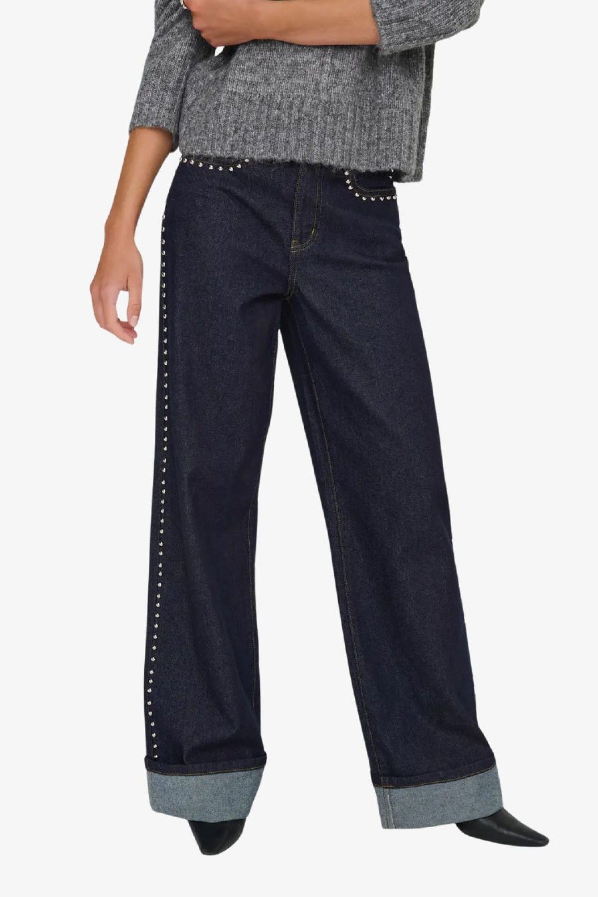 Calça Jeans Mulher HOPE HW Wide Stud Fold Up ONLY