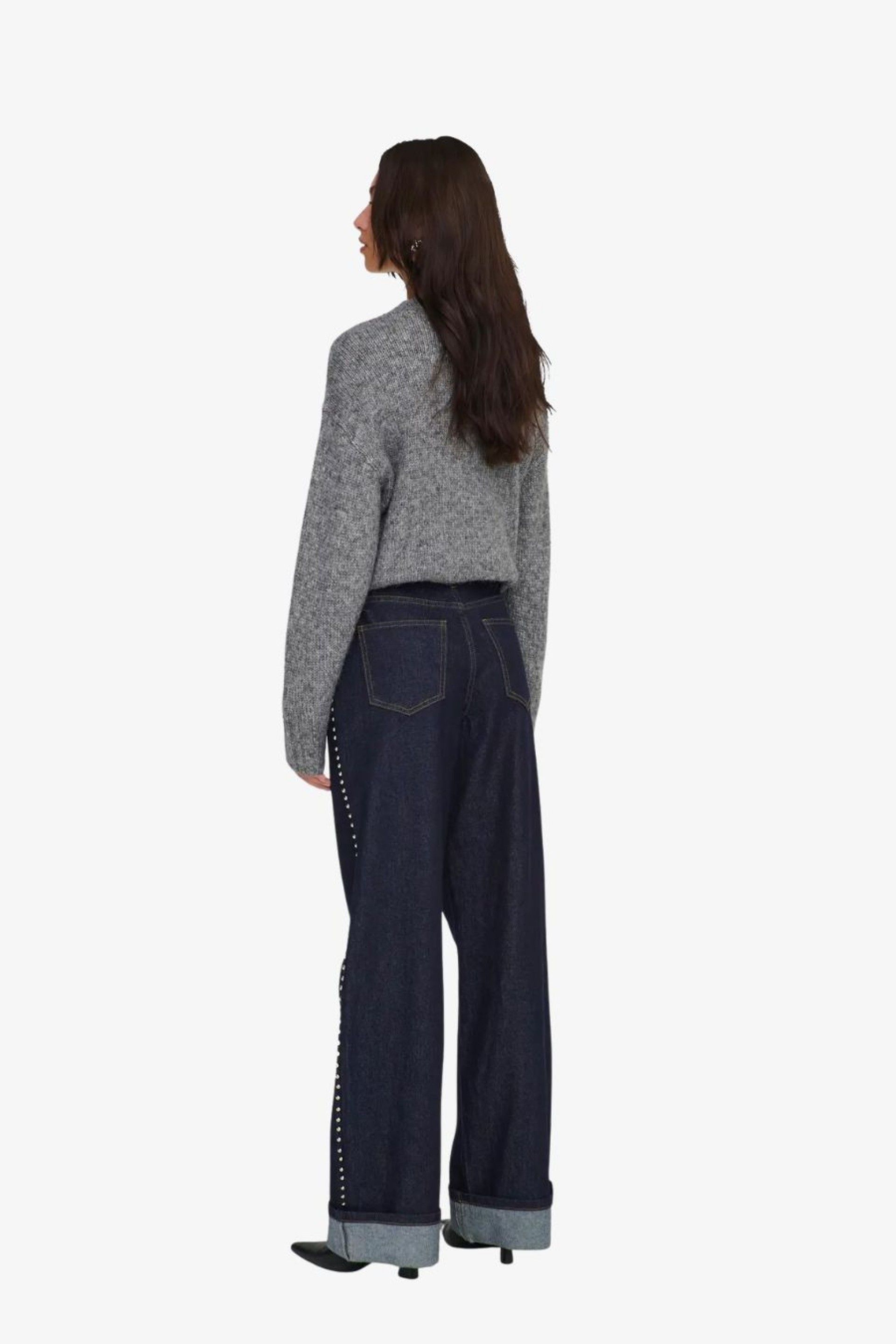 Calça Jeans Mulher HOPE HW Wide Stud Fold Up ONLY