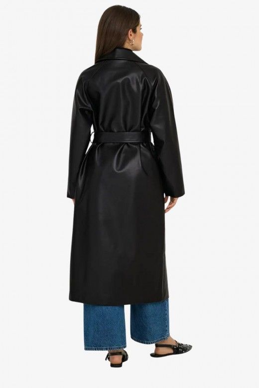 Gabardine Faux Leather BINA com cinto ONLY Gabardine Faux Leather BINA com cinto ONLY