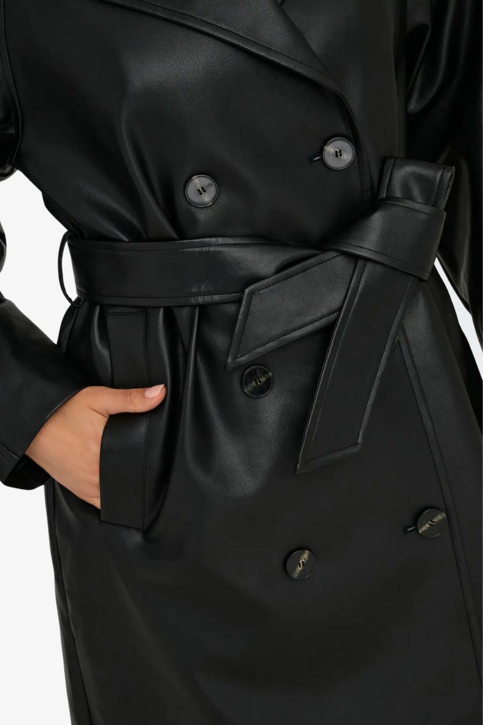 Gabardine Faux Leather BINA com cinto ONLY