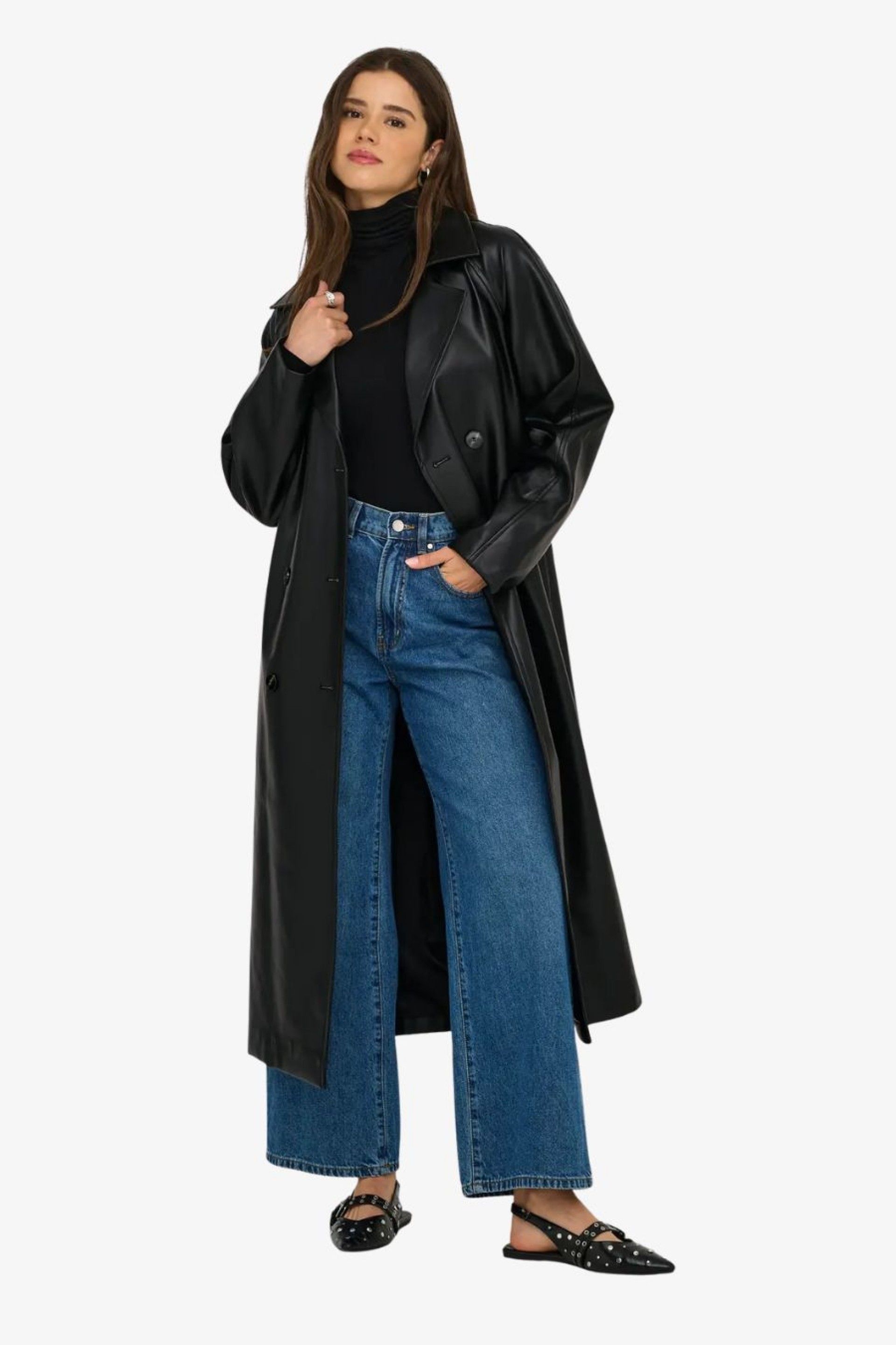 Gabardine Faux Leather BINA com cinto ONLY