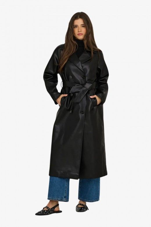 Gabardine Faux Leather BINA com cinto ONLY Gabardine Faux Leather BINA com cinto ONLY