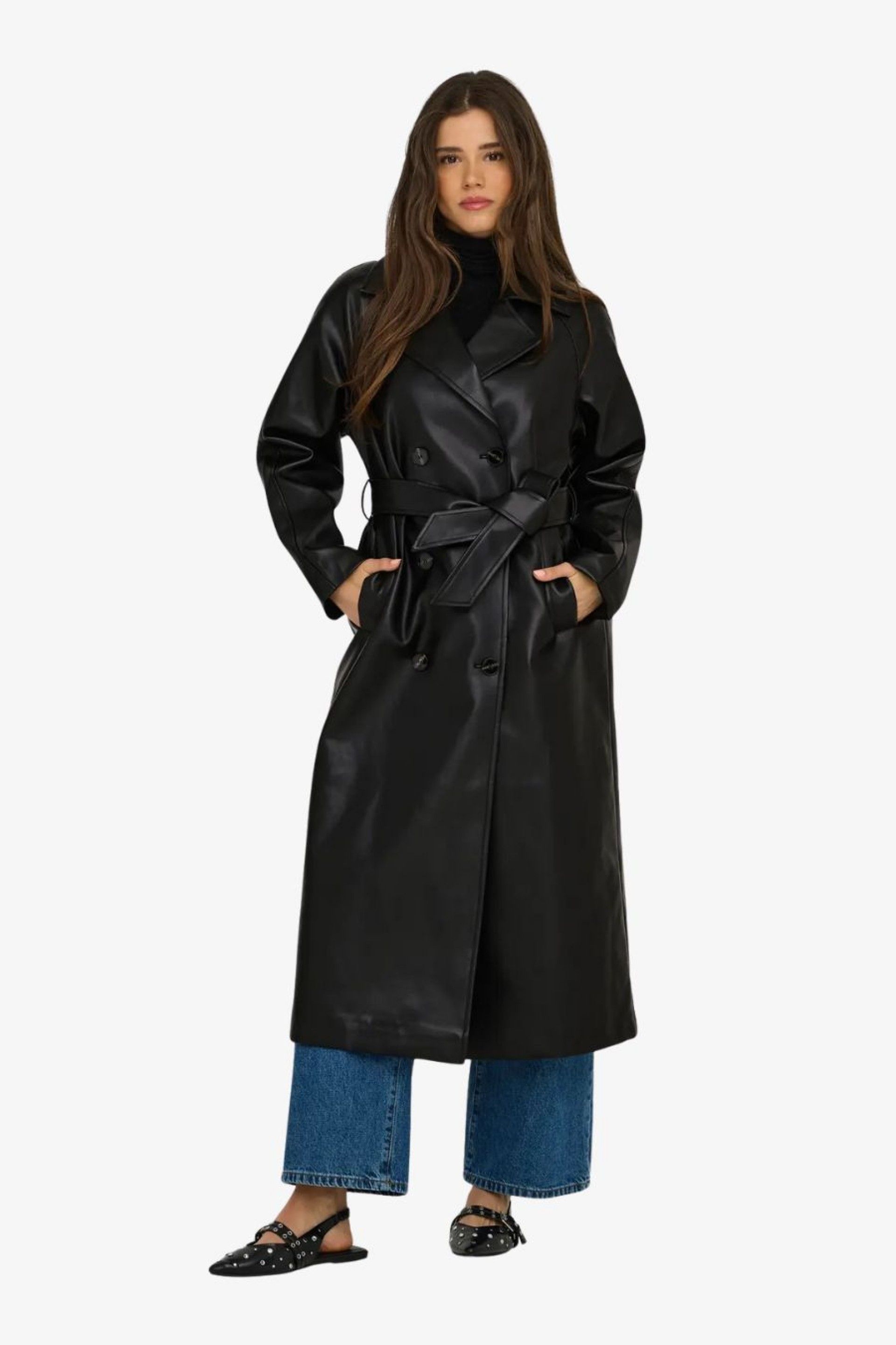 Gabardine Faux Leather BINA com cinto ONLY