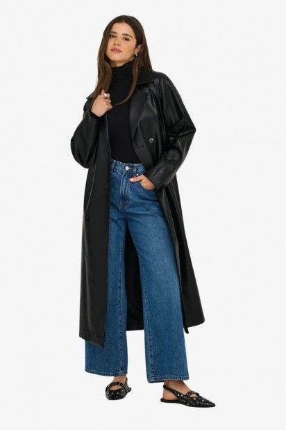 Gabardine Faux Leather BINA com cinto ONLY Gabardine Faux Leather BINA com cinto ONLY