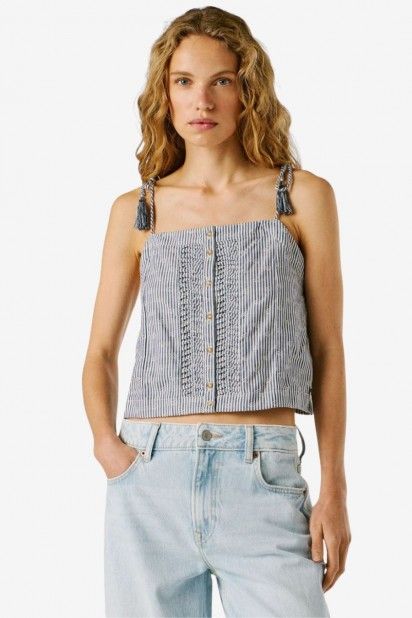 Pepe Jeans Agny Top Al�as Riscas Mulher