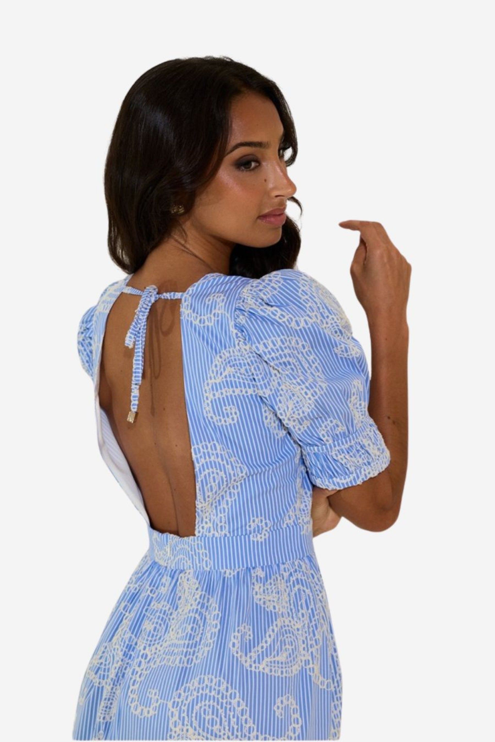 Vestido Scripta com Riscas e Bordado