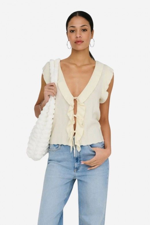 Blusa Malha S/L Nelly V Folhos Blusa Malha S/L Nelly V Folhos