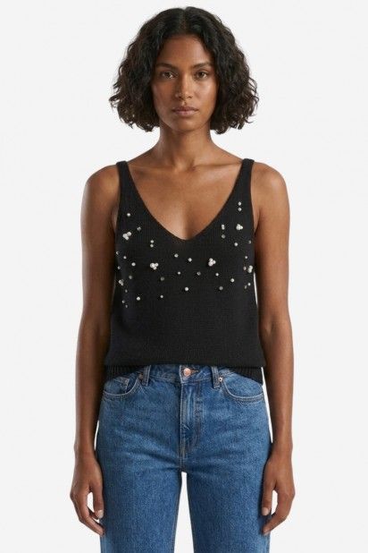 Top Malha COLETTE V com perolas ONLY