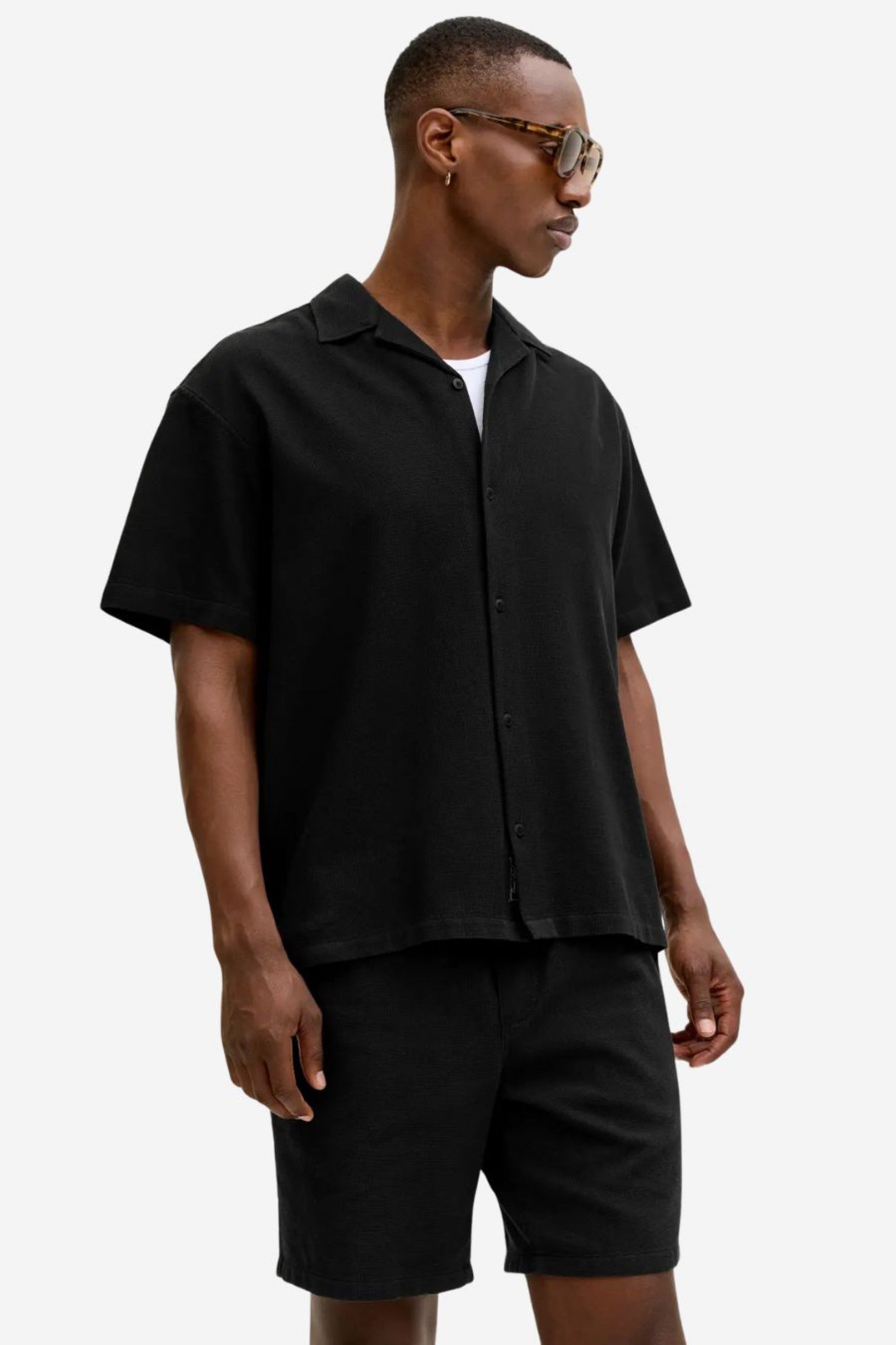 Camisa Jack Jones Global-Waffle V Resort manga curta