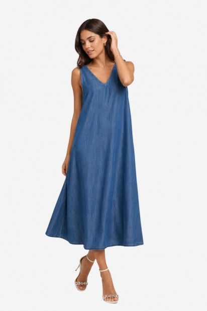 Vestido Vila Jeans Tencel Tevira SL Midi