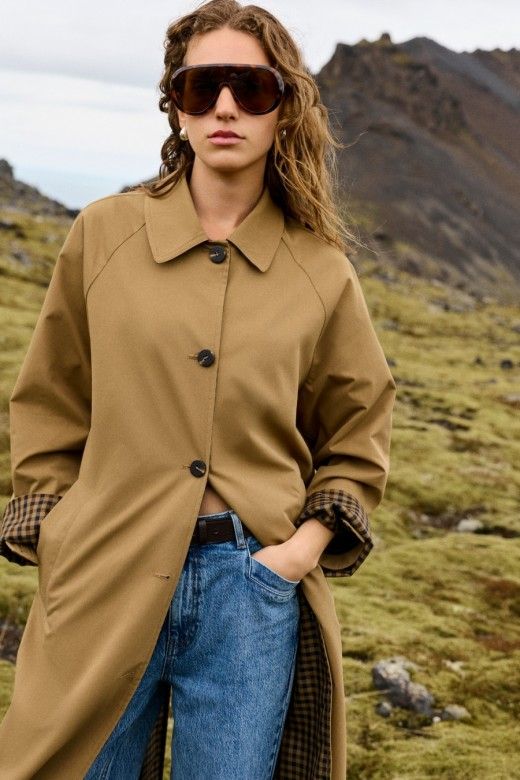 Casaco Trench Coat Vila Tenela Reversivel Casaco Trench Coat Vila Tenela Reversivel