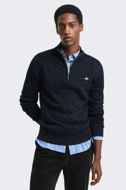 Gant Camisola Malha Entrançada Meio Fecho Homem Gant Camisola Malha Entrançada Meio Fecho Homem