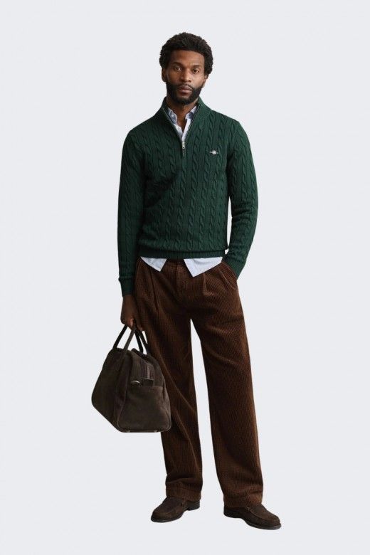 Gant Camisola Malha Entrançada Meio Fecho Homem Gant Camisola Malha Entrançada Meio Fecho Homem