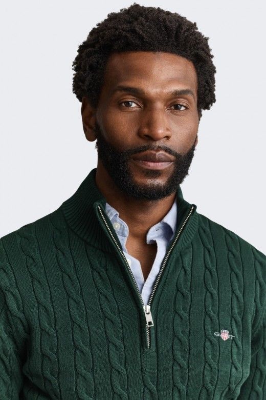 Gant Camisola Malha Entrançada Meio Fecho Homem Gant Camisola Malha Entrançada Meio Fecho Homem