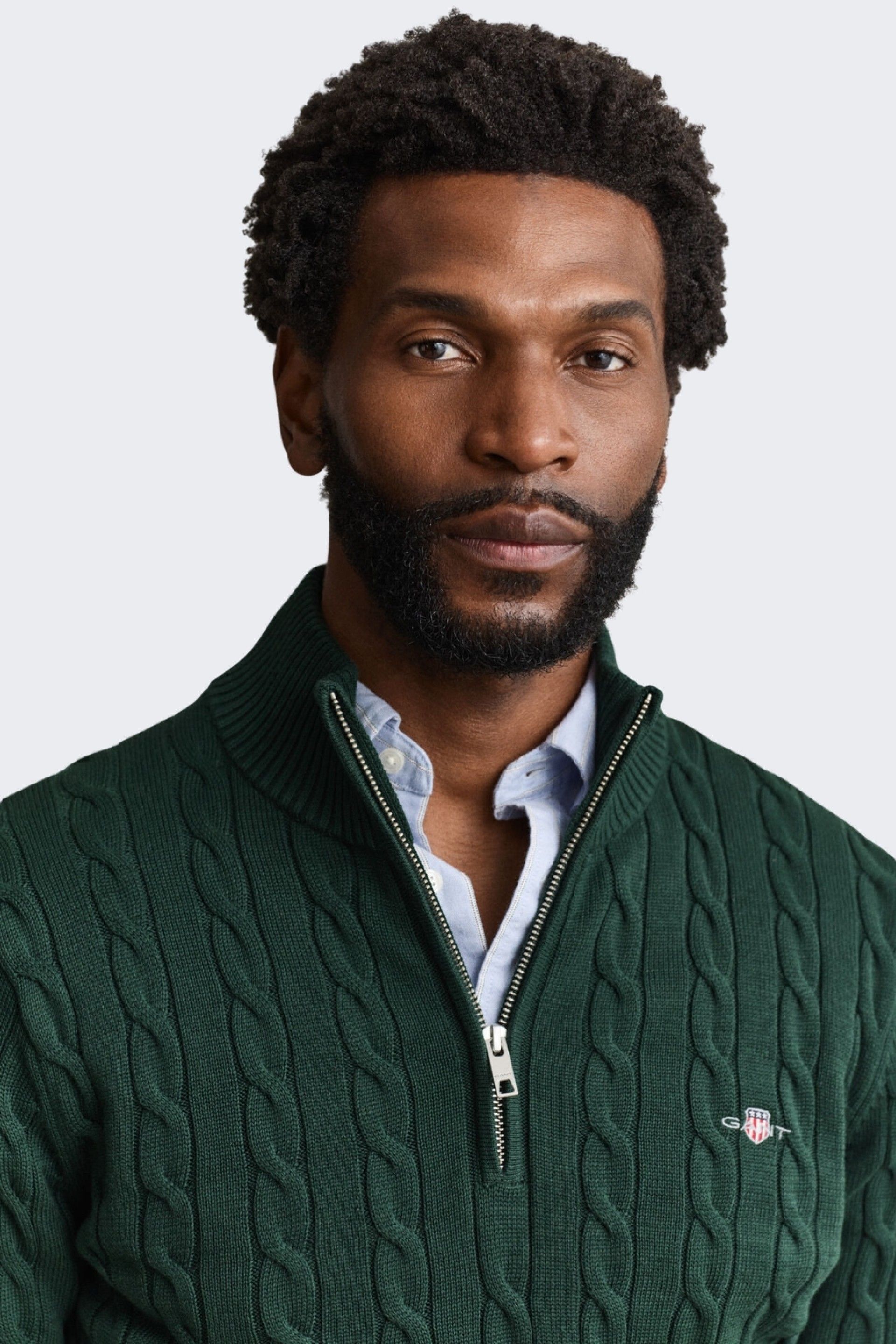 Gant Camisola Malha Entrançada Meio Fecho Homem