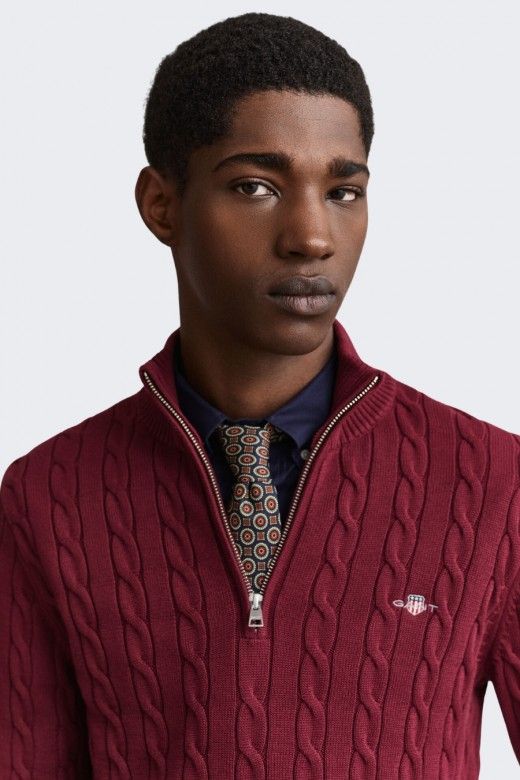 Gant Camisola Malha Entrançada Meio Fecho Homem Gant Camisola Malha Entrançada Meio Fecho Homem