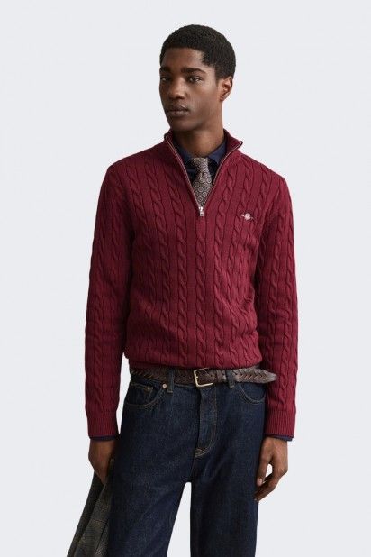 Gant Camisola Malha Entran�ada Meio Fecho Homem